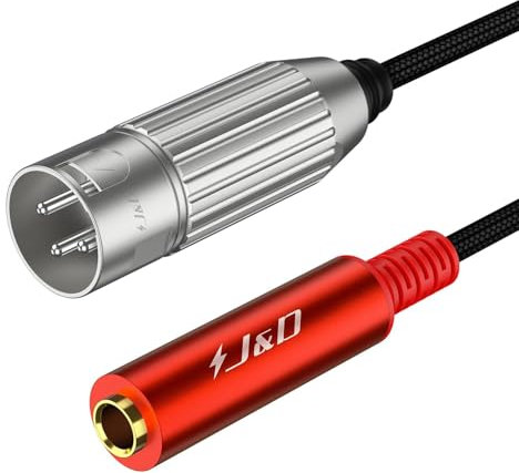 J&D 1/4 Female to XLR Male Stereo Audio Cable, Balanced Quarter Inch TS/TRS to XLR 3 Pin Interconnect Cable, Nylon Braided, 1.5 m,Red