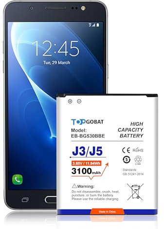 TOPGOBAT Ersatz für Samsung Galaxy J3/J5 Akku,3100mAh Hohe Kapazität Kompatibel Samsung Galaxy Grand Prime G530, Galaxy J5, Galaxy J3,J320A J320V EB-BG530BBC J5-G530P