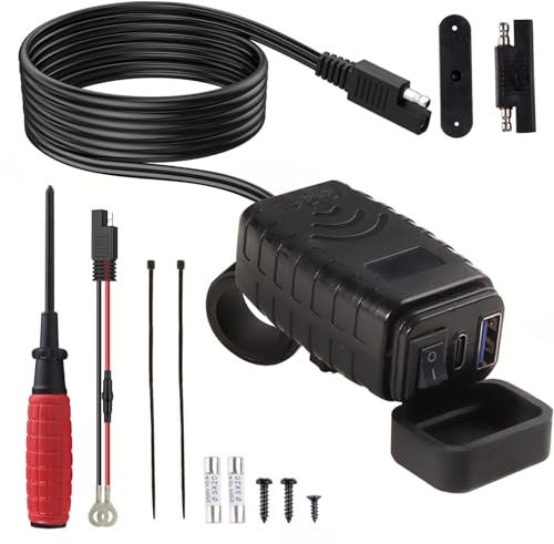ZIGefofo Toma USB para Moto 12V Impermeable Quick Charge 3.0 PD Type C USB con Interruptor Toma Cargador de Coche & Voltímetro LED para Moto, Autocaravana, Vehículo, Barco, Yate