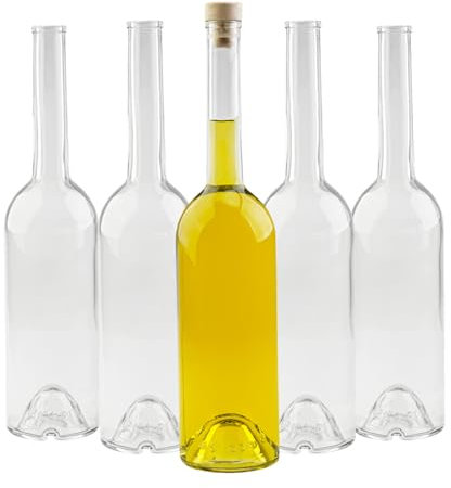 FENICE Lot de 5 bouteilles d'huile vides en verre pour huile d'olive, vin ou liqueur 700 ml - Bouteille d'huile d'olive vide avec bouchon - Bouteille décorative en verre