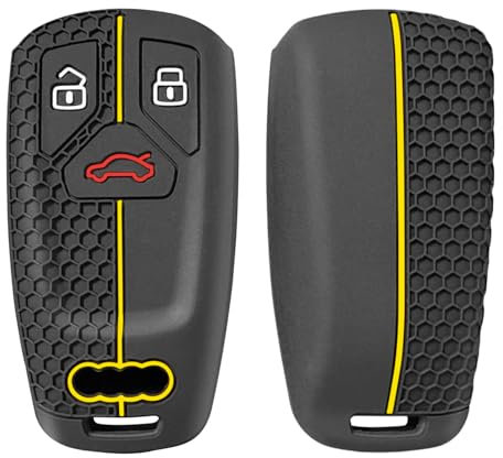 Kesiku Audi Schlüsselanhänger Cover für A4 S4 RS4 B9 A5 F5 S5 RS5 A6 A7 C8 A8 S8 D5 Q2 Q5 SQ5 FY Q7 SQ7 4M TT FV TTS TTRS R8, Audi Schlüsselhülle, Audi TT Schlüsselhülle Silikon - Gelbe Linie