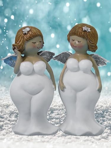Pommerntraum ® | 2-ER Set Dekorationsfiguren Sammlerfiguren Engel Schutzengel mollige Damen üppige Nanas Rubensfiguren Rubensladies Rubensengel (Leyla + Lilly)