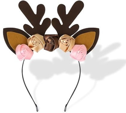 SIVZUMO Rentier Stirnband, Stirnband Hirschgeweih Hörner Hirschohren, Hirschgesicht Tattoo, Geweih Stirnband, Damenkostüm, Karneval, Weihnachten, Elfen Party für Weihnachten Gefälligkeiten