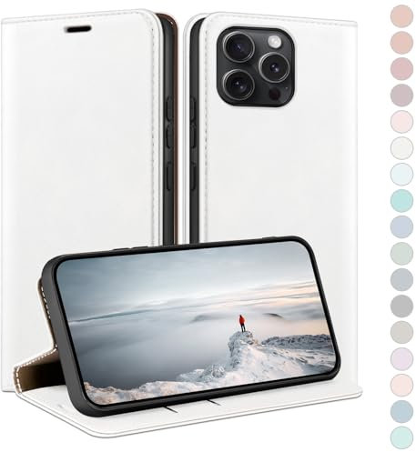 HUOUH for iPhone 13 Pro 6.1 Wallet case with RFID Blocking PU Leather,Flip Folio Book covers,Credit Card Holder Shockproof Phone case Women Men for Apple 13 Pro case White