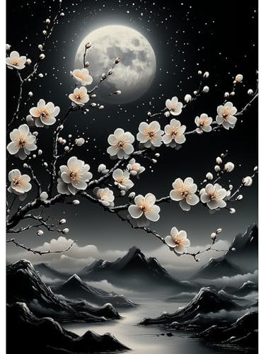 AIRDEA Mond Diamond Painting Erwachsene, DIY 5D Berg Diamant Painting Bilder, Bastelset Erwachsene Frauen als Haus Wanddeko 30x40 cm