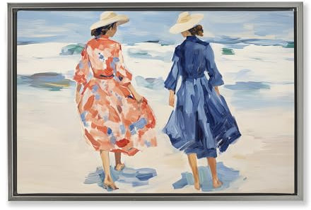 Stupell Industries Sisi and Seb Kunstdruck auf Leinwand, gerahmt, Motiv Classy Beach Women, 78 x 53 cm, Grau