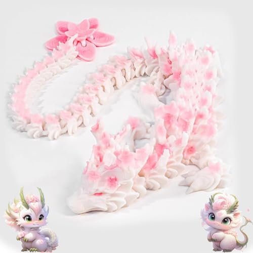 EWRGIJ 3D Printed Dragon, Pink and White Cherry Blossom Articulated Fidget Toy, Desk Decoration, Dragon for Display Collection and Unique Girl Toy Gift