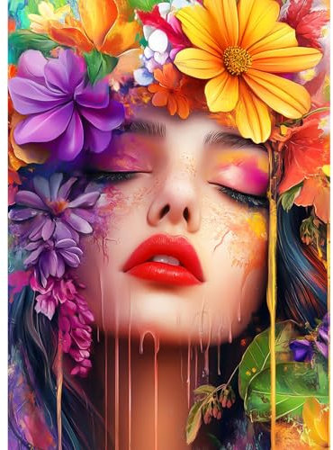 CEOVR Diamond Painting Niña y Flores,5D Diamond Painting Kit Completo Animales, Pintura de Diamantes Arte 30x40 cm,Bella Mujer DIY Diamond Art Kits Adulto Principiante