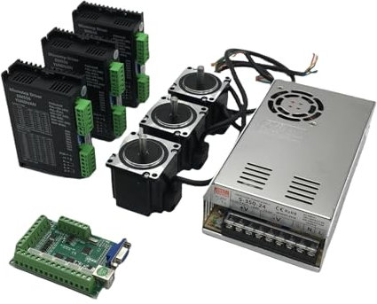 TOSEASTARS 3 Achsen Nema 23 Schrittmotor 1.2Nm 170oz.in 3A & DM556 Stepper Motor Treiber, 350W Power Netzteil Kit Mach3 Steuerkarte CNC Controller Set für Graviermaschine 3D Drucker