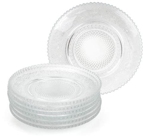 Aramanara 12 Pcs 6 inch Glass Salad Plates, Small Carved Glass Dessert Plates, Reusable Clear Round Appetizer Snack Plate for Salad, Fruit, Snack, Cake