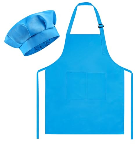 Morcheiong Kochmütze und Schürze für Kinder, verstellbare Malschürze und Kochmütze für Kinder mit 2 großen Taschen für Koch-, Mal- und Backaktivitäten für Kinder