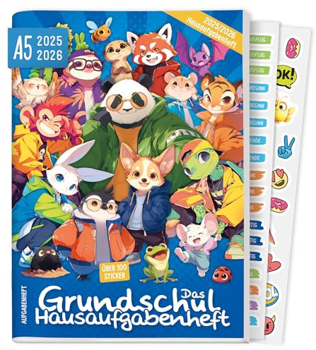 Häfft® Lernfreunde Hausaufgabenheft Grundschule 2025/2026 A5 Rasselbande Das Grundschul-Hausaufgabenheft inkl. Lerntipps, Sticker, Denkspiele - nachhaltig & klimafreundlich