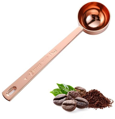 Kzouenzu Edelstahl Kaffeelöffel, 15ml Kaffeedosierlöffel, Kaffeelot, Kaffeelöffel mit Langem Griff, für Tee Kaffeesatz, Bohnen, Gewürze(Roségold)