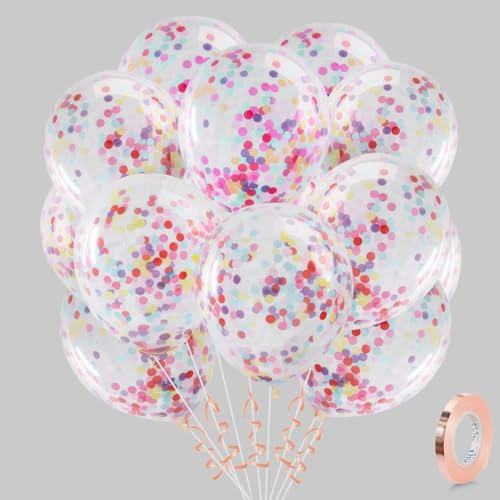 Luftballons Bunte Konfetti, 30 Stück Bunt Kindergeburtstag Luftballon Set, Regenbogen Konfetti Helium Ballon für Geburtstag Baby Shower Hochzeit Neujahr Silvester Weihnachten Feiern Babyparty
