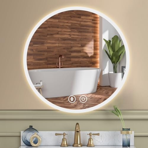 YOLEO Badspiegel mit Beleuchtung rund 50cm, Badezimmerspiegel LED Spiegel Wandspiegel mit Touchschalter, Speicherfunktion,Lichtspiegel Dimmbar Warmweiß/Kaltweiß/Neutral