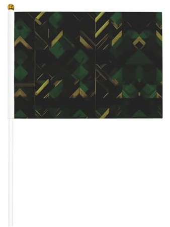 Ensemble de mini drapeaux miniatures à imprimé géométrique noir, vert et doré, 14 x 21 cm, petits drapeaux miniatures à main pour toutes les saisons