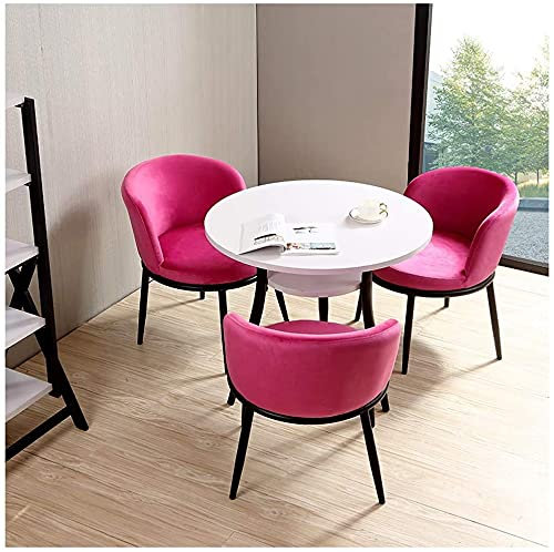 WOTZOV Esstisch mit Stuhl für kleine Wohnungen – Platzsparende Tisch- und Stuhl-Sets, runder Tisch und Stuhlkombination aus Massivholz, für Esszimmer, 1 Tisch und 3 St,Weiß Rosa Einheitsgröße