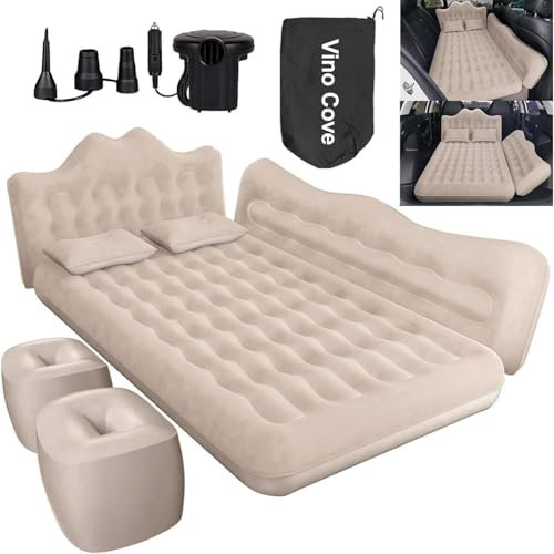 Vino Cove Auto matratze Rückbank Luftmatratze 175 x 107 x 15 cm Aufblasbare Rücksitze Luftbett mit Kissen für Reisen Outdoor Camping Weich Dick Beflockung Schlafmatte Beige