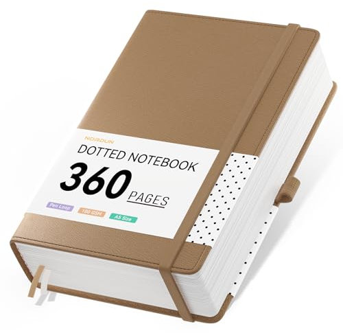 NORDUN Notizbuch, A5, 360 Seiten, gepunktete Notizbücher mit Haftnotizen und Innentasche, 100 g/m² dickes Papier, Tagebuch, Notizbuch für Damen und Herren, Schreiben, Schule, Büro, Reisen, 14,5 x 21