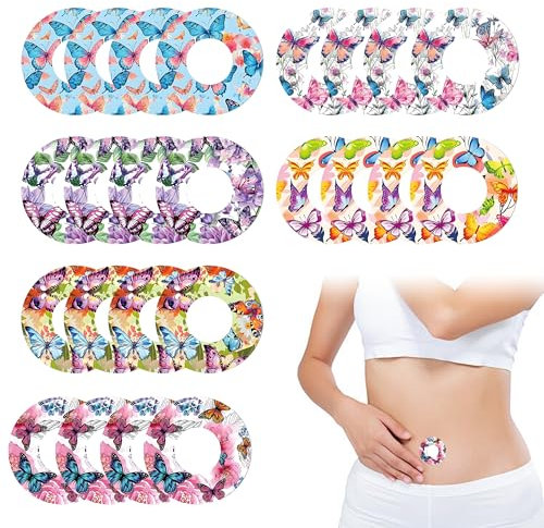 24 Pcs for Freestyle Libre 2 Sensor Covers for Libre 2 Plus Sensor Covers Waterproof Adhesive Butterfly Print Blood Sugar Monitor Patches for Swimming Sports and Showering Can Be Used for A Long Time