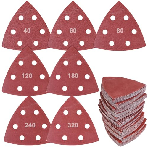 210 Stück 80mm Dreieck Schleifpads, 7 Körnungen (40/60/80/120/180/240/320) je 30 Stück, Schleifdreiecke Dreieckschleifer für Holz/Gips andere Oberflächen anding
