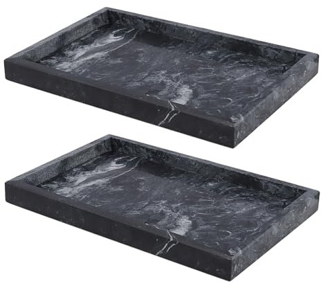 LEXININ 2 Pcs Grey Rectangle Marble Bathroom Tray, 30 x 20cm Marble Decorative Storage Tray for Kitchen, Countertop