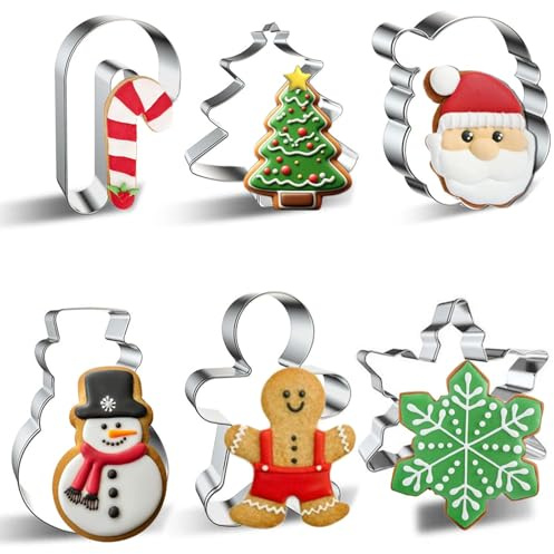 Christmas Cookie Cutters Set, 6 Piece Stainless Steel Christmas Cookie Cutter for Baking, Christmas Biscuit Cutters