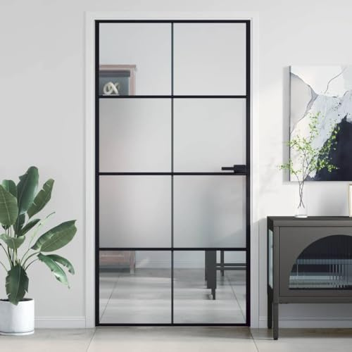 Falttür Innentüren,Innentür Schlank Schwarz 102,5x201,5 cm Hartglas & Aluminium,Klapptür für Badezimmer,Büros,Wohnzimmer,Küche