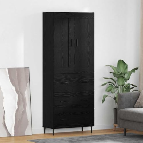 THOYTOUI Highboard mit Brett-Regalen, Modernes Holzwerkstoff und Glas Design, Schwarz Finish, für Wohnzimmer und Esszimmer, 120x40x180 cm