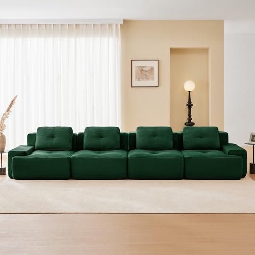 Luscriate Boneless Modular Sofa, Modernes Sofa für Wohnzimmer mit 74cm Tiefsitz, Cord Sofa, Cloud Polstersofa Couchs kombinierbar, für Wohnzimmer (Green, 4S)