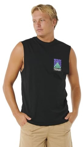 RIP CURL Herren Search Dawn Muscle Vest Backprint Gym Top T-Shirt Schwarz