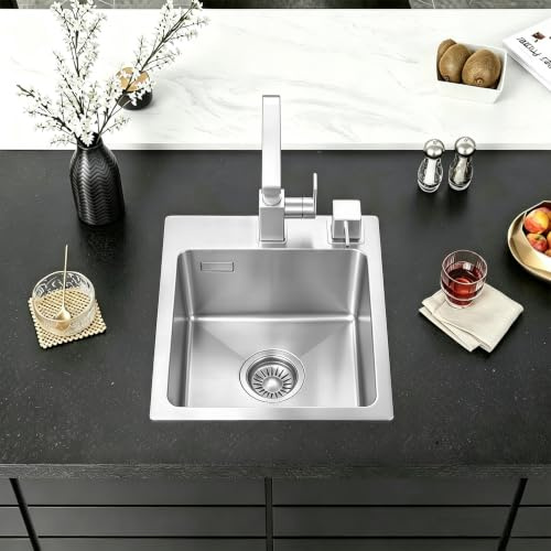 Sarlai Fregadero de cocina de acero inoxidable 304 de 35 x 40 x 18,5 cm con rebosadero