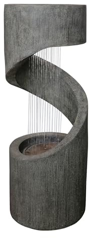 Dehner Gartenbrunnen Ronda, mit LED Beleuchtung, frostbeständig, solarfähiger Brunnen für Außen, 79.5 x 31.5 x 31.5 cm, Polyresin, grau