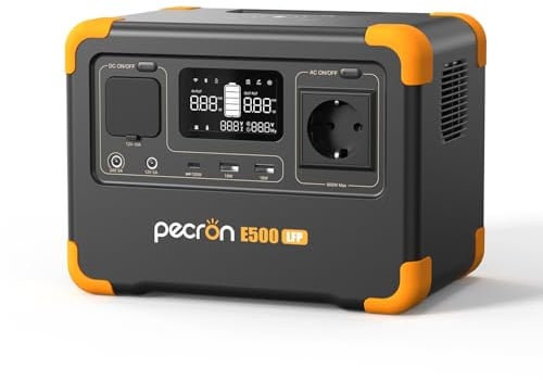 PECRON E500LFP Tragbare Powerstation, 600W/576Wh Solargenerator, LiFePO4-Batterie-Backup, Schnellladung für Haushalt, Wohnmobil, Camping, CPAP, Notfälle