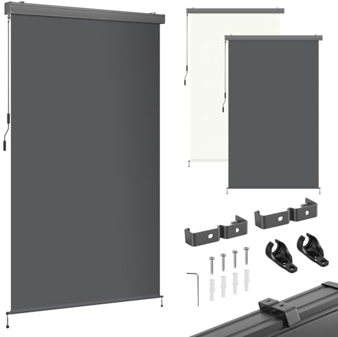 Monucep Senkrechtmarkise Außen 160 x 250cm (BxH), Vertikalmarkise 280 g/m² Polyester mit Handkurbel,Sonnenschutz,Outdoor Rollo Wetterfest für Terrasse,Balkon,Anthrazit