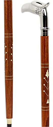 Premium Chromed Deluxe Gehstöcke | Gehstock aus Palisander mit dekorativen Messingstangen aus Chrom | Gehstöcke & Krücken | Nagina International (Adler, 36 Zoll)