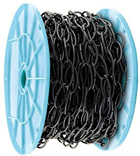 KingChain 536521 1/8-inch x 50 ft. Lightweight Decorative Oval Chain with 45 lb. Safe Working Load, Black Finish, for Hanging Baskets, Planters, Light Fixtures, Chandeliers