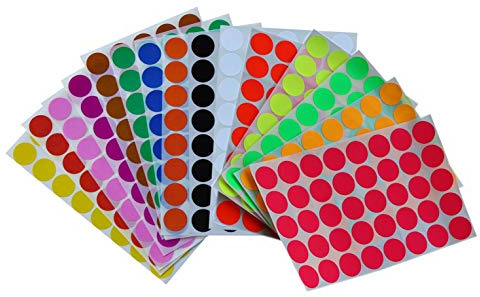 Royal Green Round Dot Stickers Coloured Labels 1.9cm (19mm) - 15 Assorted Colors - 600 Pack