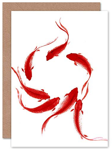 Wee Blue Coo Roter Japanischer Koi-Fisch Geburtstagskarte