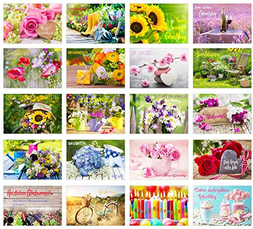 Edition Seidel Set 20 exklusive Premium Geburtstagskarten mit Briefumschlag. Glückwunschkarte Grusskarte Geburtstag Geburtstagskarte Mann Frau Karten Happy Birthday Billet (20359)