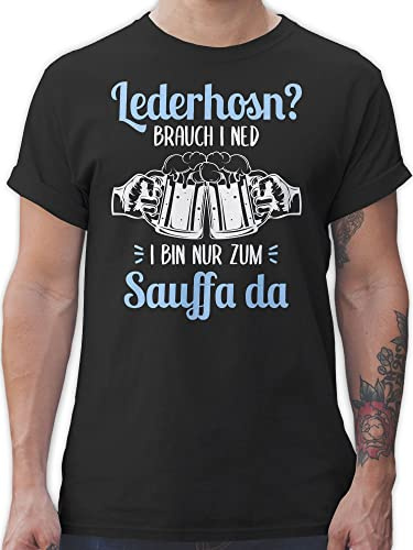 T-Shirt Herren - Kompatibel mit Oktoberfest - Lederhosn Brauch i ned Bin nur zum Sauffa da - L - Schwarz - Trachten t Shirt Oktoberfest-t-Shirt bayrische Sauf Tshirt trachtenshirt+Herren
