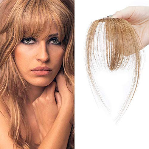 SEGO Clip in Fringe Bangs 100% Human Hair Extensions Clip in [Light Bangs] #6 Light Brown Clip on One Piece Real Hairpieces for Women (3g)