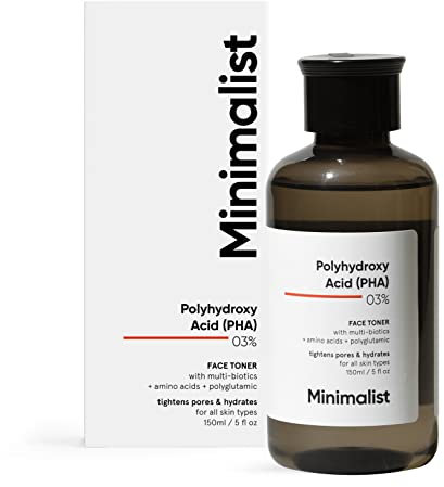 Minimalist PHA 3% alkoholfreies Gesichtswasser, 150 ml | Porenstraffung und mildes Peeling für fettige, zu Akne neigende, empfindliche und normale Haut transparent, 150 ml (1er Pack)