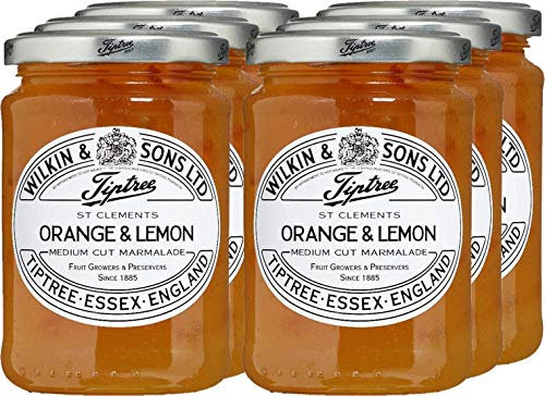 Wilkin & Sons Tiptree St Clements Lot de 6 boîtes à confiture d'orange et de citron 340 g Taille moyenne avec écorces d'orange et de citron, végétarien, végétalien, adapté aux coeliaques, sans gluten