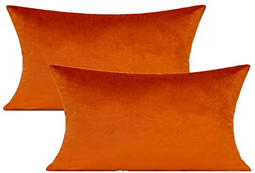 VAKADO 30x50 cm 2er Set Kissenbezug Burnt Orange Lenden Samt Weich Solid Dekorative Rechteck Gemütlich Kissenhülle Home Dekor für Wohnzimmer Couch Sofa Auto
