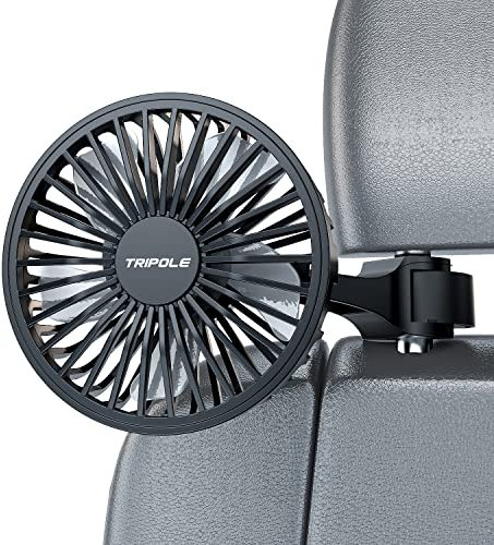 TriPole Car Fan, USB Fan with 3 Speeds, Car Cooling for Rear Seat, Electric Silent Backseat Vehicle Fans for SUV, RV, Vehicles & Portable Fans for Camping, Kitchen, Stroller