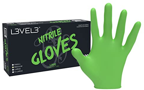 L3VEL3 Lime Nitrile Gloves - Delivers Outstanding Protection - Puncture and Chemical Resistant - Touchscreen Compatible - Made of Synthetic Rubber - Provides Optimal Flexibility - Size XL - 100 pc
