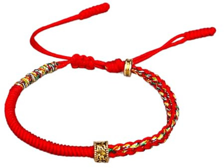 HYXX Bracciale Intrecciato, Perline Dorate Regolabili Bracciale Tibetano Corda Intrecciata In Cotone Braccialetti Fortunati Rossi Multicolori Braccialetti Con Ciondoli Fatti A Mano Regalo Da Donna