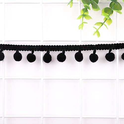 10 Yards 12mm Pompons Borte zum Basteln,Dekoband Mit Bommeln Bälle Pom Poms Fransenborte Zierband Dekoborte Nähzubehör für DIY Basteln Apparel Kleidung,Kostüme,Nähen,Dekoration,Schwarz