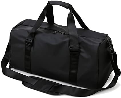Zingso Sporttasche für Herren und Damen, Reisetasche mit Schuhfach und Nassfach, großes Fassungsvermögen, Wochenende über Nacht mit Schultergurt für Fitnessstudio, Reisen, Camping (Schwarz)